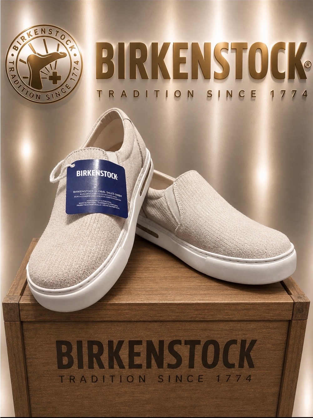 Birkenstock Men's Slip-On Sneakers in Light Beige Canvas